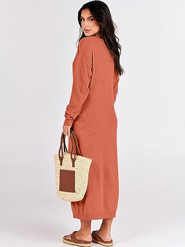 Image of ANRABESS Women Long Sleeve Button V Neck Oversized Casual Loose Fit Waffle Knit Fall Midi Sweater Dress 2026 Trendy Outfits