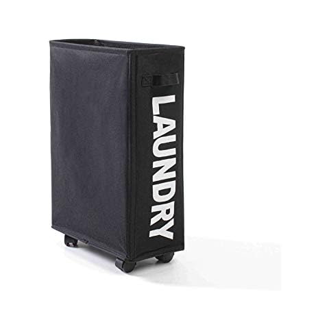 IHOMAGIC Rolling Slim Laundry Baskets Hamper Collapsible Dirty Clothes Hamper Tall Thin Laundry Basket Hamper on Wheels Home Corner Handy Waterproof Sorter Organizer Dorm Bathroom (Black) Cover