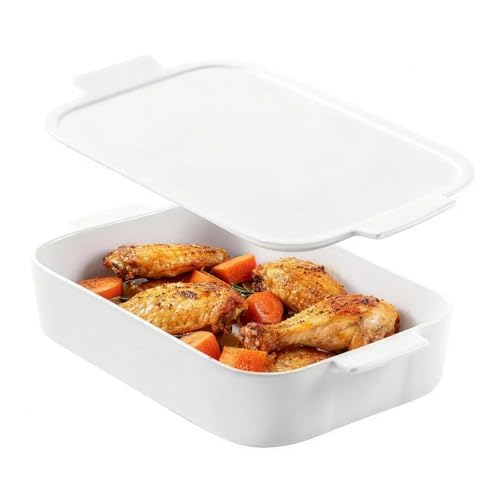 Abestware Baking Dish, 9X13 White Casserole Dish With Lid, Ceramic Baking Dish For Oven, 4.5 Quarts Lasagna Pan, Oven Safe Ceramic Bakeware