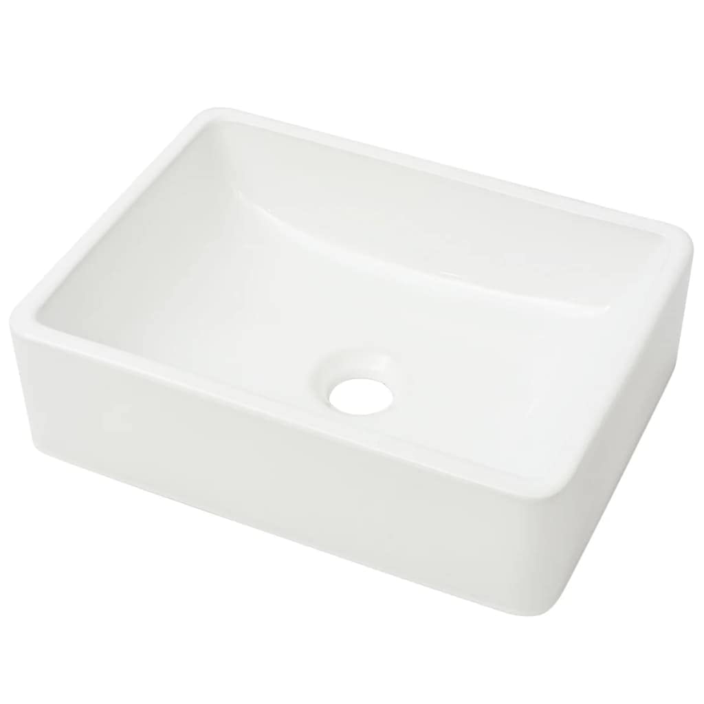 vidaXL Lavabo Cuadrado Moderno Cerámica Blanco Lavamanos Aseo Cuarto de Baño