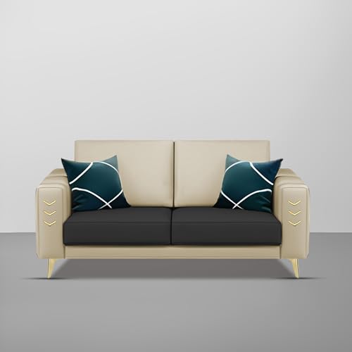 Image of Casaliving Falco 2 Seater Sofa Set for Living Room (Cream Black Fabric) Premium Fabric Sofa
