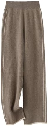 Niiyyjj 100% Merino Wol Gebreide Plaid Broek Vrouwen Hoge Taille Wijde
