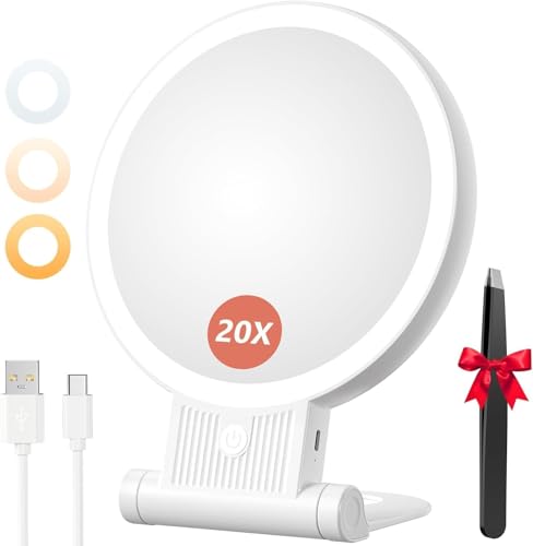 Auxmir Miroir Grossissant Lumineux, 20X/1X Double Face Miroir Maquillage, Miroir LED 2000mAh...