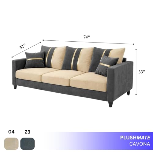 Image of Jester Plush Comfort Sofa | 3 Seater | Luxury Velvet Suede Fabric | Modern Living Room Sofa | Dark Gray - Cream