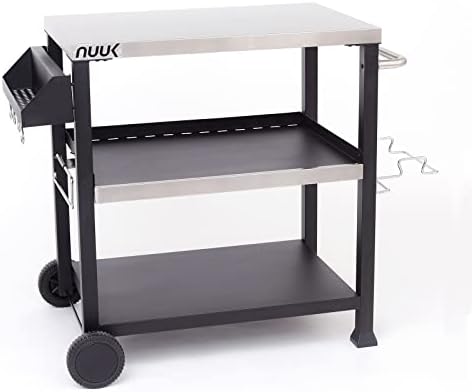 NUUK Three-Shelf Movable Outdoor Dining Cart Table, 20" x 32" NSF Stainless Steel Commercial Multifunctional Heavy Duty Kitchen Food Prep Worktable on Wheels