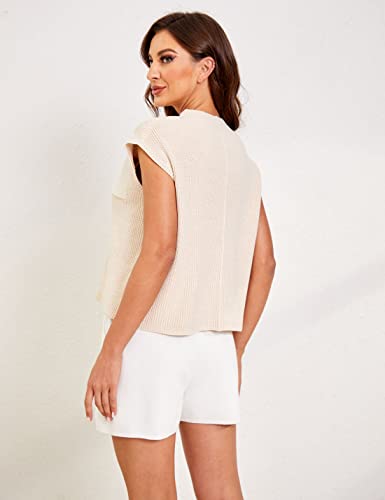 Bianstore Women's Two Piece Outfits Knit Sweater Set Solid Pullover Tops And Elastic Waist Short Pants Lounge Sets (White-Xs) #TOP2