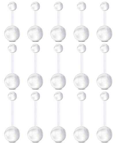 LAURITAMI 14G Claires Piercing Nombril Retenues Acrylique Bioflex Flexible Barres 15 Pièces Belly Button Barbell Bijoux Percing Retainer Invisibles 10mm 14mm 18mm Cover