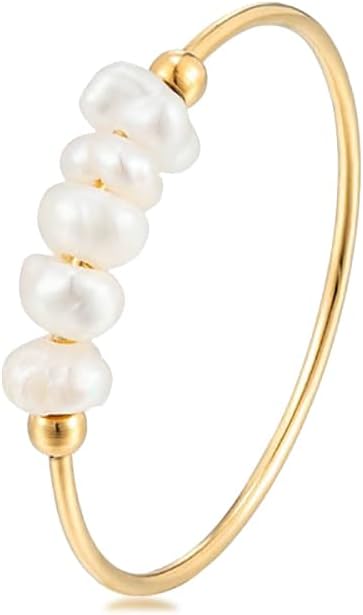 Freshwater Pearl Ring for women,Dainty Minimalistic 316L Stainless Steel Gold Stacking Statement Wedding Finger Pearl Rings Holiday Gift for Women