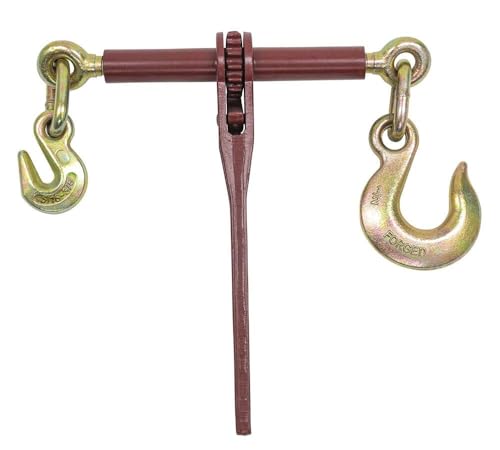 Image of 5 /16 inch - 3 /8 Heavy Duty Ratchet Lever Load Chain Binder w /Grab Hook one Side, 1 /2 inch Slip Hook on Other 6,600 Lbs Working Load Limit (2 Pack)