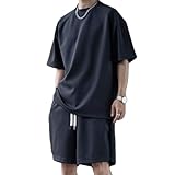 [YJSO] 夏服 メンズ セットアップ 半袖 ショートパンツ おしゃれ ジャージ 上下 セット トップス 半ズボン スポーツウェア ポケット スウェット 無地 軽量 くろい カジュアル 部屋着 M tシャツ ハーフパンツ 通気性 ルームウェア 柔らかい