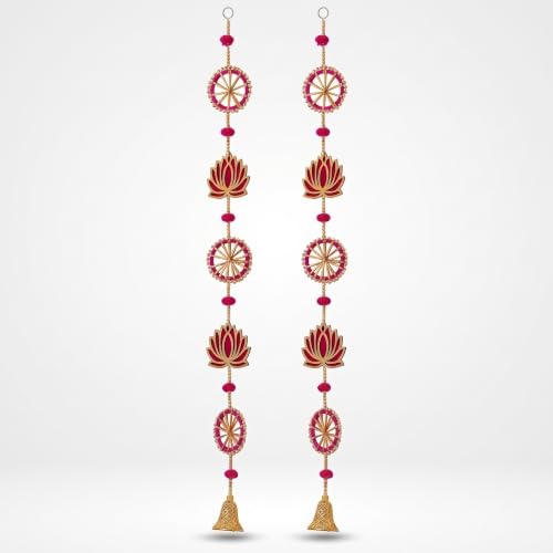 Image of JH Gallery White Wooden Lotus for Ganpati Decoration Items for Home - Handmade Ganesh Chaturthi Backdrop Decoration, Mandir & Balcony Hanging (36 Inch, Pack of 2)