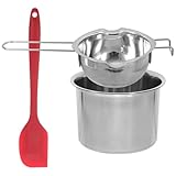 Sewroro Pentola per Sciogliere Cera in Acciaio Inox 304, Crogiolo con Manico Ergonomico da 400 Ml, Set per Bagnomaria per Burro, Cioccolato e Sapone, Utensile da Cucina per Colore Casuale