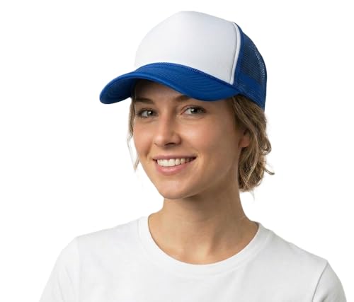 Image of NYFASHION101 Plain Mesh Trucker Hat - Breathable 6-Panel Daily Snapback Cap, Customizable Ideal for DIY Embroidery & Patches