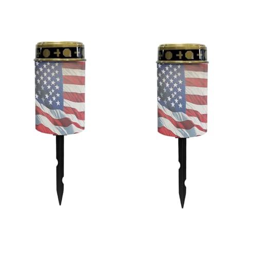Image of American Flag Light for Prayer Cemetery Solar Lights for Grave Cemetery Decor Candle Lamp Waterproof Solar Power Light Eternal Lights 2 Pcs Patriotic Decoration