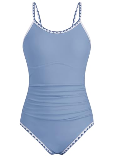 Image of XiaoMoSha Girls One Piece Swimsuit Adjustable Straps Bathing Suit Teen Girl Color Block Trim Padded Beach Swimwear 6-16 Years