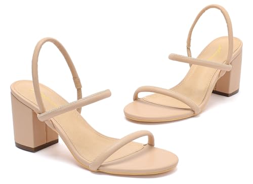 geluboao Heels for Women Classic Open Round Toe Three Straps Slip On Block Low Heel Sandals Strappy Ankle Strap Chunky Heeled Sandals Party Wedding Dress Shoes4