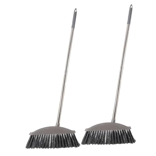 ETHZZLE Escoba Grande para Barrer Basura con Mango De Metal Inoxidable, Mango Largo Ergonómico, Escoba Gris para Limpieza del Hogar y Habitaciones, Equipo De Limpieza Doméstica 2 Piezas