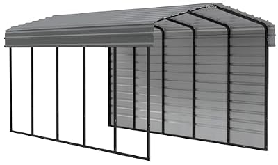 Arrow Carports Galvanized Steel Carport, with 1-Sided Enclosure, Compact Car Metal Carport Kit, 10' x 24' x 9', Charcoal