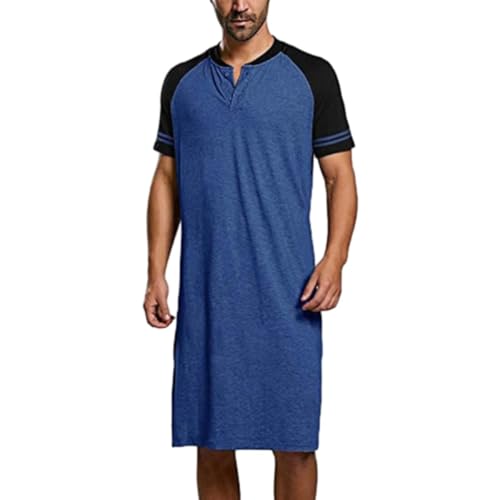 Mens Nightshirt Loose Fit Short Sleeve Casual Two Button Nightgown Summer Lightweight Sleeping Big and Tall Lounge Tees2
