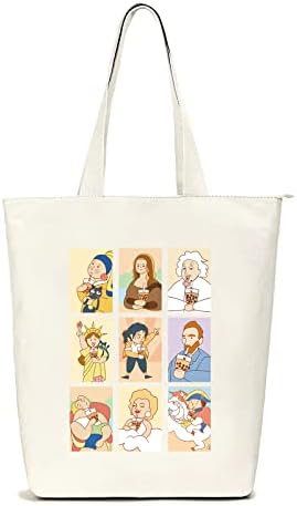 Lidxfeo Canvas Tote Bag With Zipper – Aesthetic Shopping Bag, 38x42cm, Inner Pocket, For Women