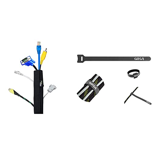 Image of Gizga Essentials Cable Organiser, Cord Management System for PC, TV, Home Theater, Speaker & Cables, Reusable Cable Organizer for Desk, 38cm*3 & Cable Organiser