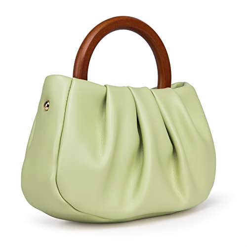 Milan Chiva Cloud Pouch Bag for Women Ruched Bag Dumpling Handbag Design Shoulder Clutch Purse Mini Chic Top Handle Bag, Lime, Small