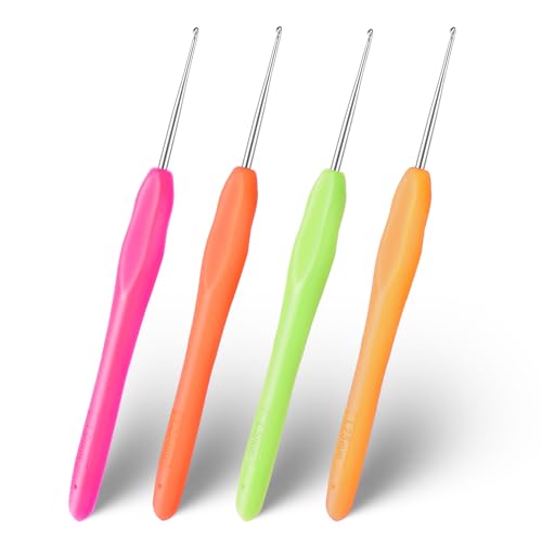 Molain Juego de 4 agujas de ganchillo, 1 mm, 1,25 mm, 1,5 mm, 1,75 mm, tamaño pequeño con mango ergonómico, para tejer bufandas, guantes, bolsos, sombreros, calcetines