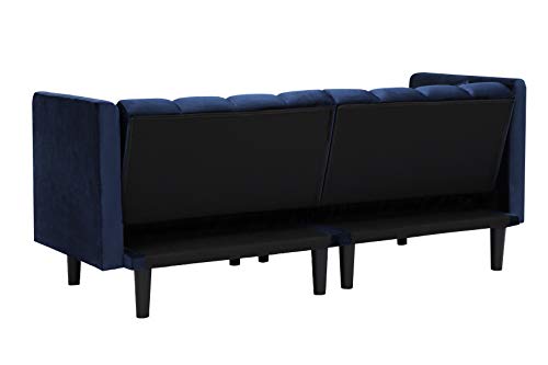 Lch Convertible Velvet Futon Bed, Modern Sleeper Sofa With 2 Pillows, 3 Adjustable Angles For Backrest,Living Room Couch With 7 Sturdy Metal Legs,Upholstered Loveseat For Home,Office,Navy Blue #TOP5