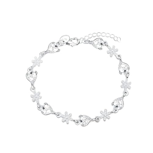Bracelet chaîne anti-ternissement charms cœur et fleurs pour femme