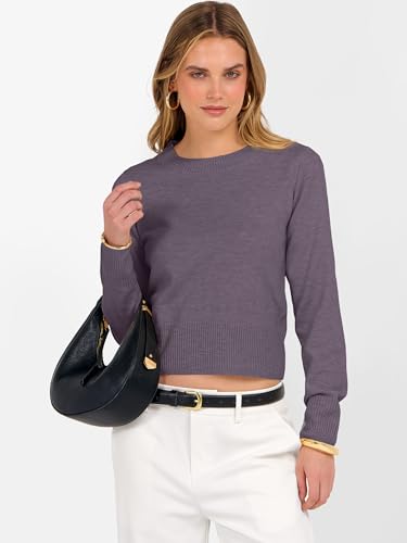Image of ANRABESS Women's Long Sleeve Sweaters Cropped Crew Neck | Business Casual Tops,Light Weight Comfy Knit,Pullover ShortSweater,Basic Classic,Fall Fashion Winter Layer Clothes
