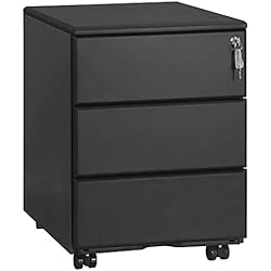 Cajoneras Metalicas WOLTU Cajonera de Oficina Armario Archivador Móvil con Cerradura, Cajonera con Ruedas para Archivos A4 Carpetas Colgantes, Mueble Archivador Metálico para Oficina, Negro SK024sz