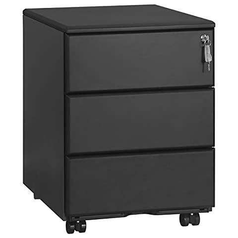 WOLTU Rollcontainer Metall, Mobiler Aktenschrank Büroschrank Cover