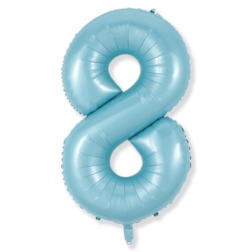 Image of 8th Birthday Number Balloons for Kids, 40 Inch Foil Number 8 Balloons Baby Pastel Blue, Helium Large Self Inflating Mylar 8 Balloons for Boys 8th Birthday Party Decor Anniversary Decoration Supplies