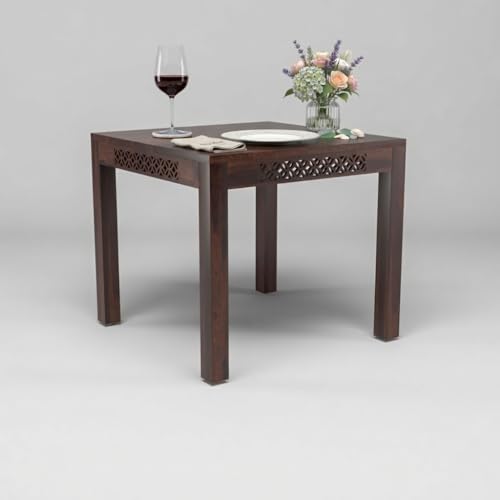 Image of Wood Dining Table with Chair 4 Seater || Dining Table Set || Dining Room Set || Wooden 4 Seater Dining Table || Modern and Unqiue Dining Table Home Living Room (4 Seater Dining Table) Walnut Finish