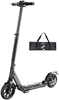 GTJF Kick Scooters Adult Kick Scooter With Big Wheels And Disc Hand Brake Folding Dual Suspension Commuter Scooter Adjustable Height Supports 220 Lbs (Color : Black)