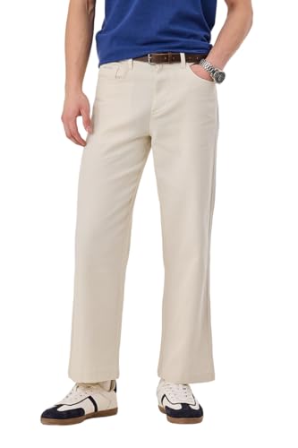 Image of SNITCH Men Casual Wear Trousers| Regular Fit Mid Rise Solid Wide-Leg Pants | 100% Linen Breathable & Lightweight Fabric for Summer, Office & Outings
