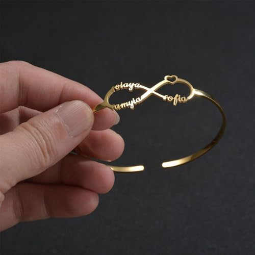 JINMA Personalized Infinity Name Bracelet – Custom Engraved Bangle with 1-6 Names, Adjustable Open Cuff Bracelet for Women, Gold/Silver/Rose Gold Jewelry3