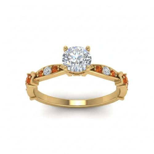 Image of Choose Your Gemstone Petite Pave Diamond CZ Engagement Ring Yellow Gold Plated Round Shape Petite Engagement Rings Minimal Modern Design Birthday Gift Wedding Gift US Size 4 to 12
