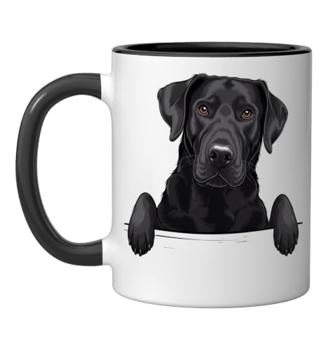 Taza cerámica negra y blanca 11oz con diseño de cachorro Labrador miniatura 1