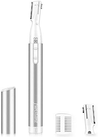 Funstant Silver, Upgraded Eyebrow Trimmer, Precision Facial Hair Trimmer with Comb, Painless Battery Operated Eyebrow Razor for Women No Pulling Sensation for Face Chin Neck, Upper-Lip, Peach-Fuzz