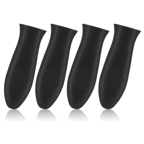 4 Piezas Soporte de Mango Caliente de Silicona, Sartenes Mangos Funda de Agarre, Mango de Silicona para Sartenes, Manga de Olla Mango de Agarre, Caliente Cubierta de Mango, para Plancha(Negro)