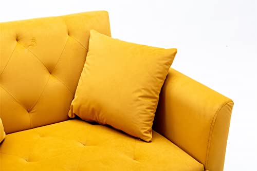 Frithjill Velvet Chaise Lounge Chair, Indoor Leisure Sofa Single Sofa For Bedroom, Office, Living Room (Yellow) #TOP4