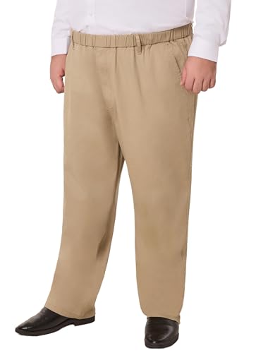 voeeron Mens Big and Tall Elastic Waist Cotton Pants Pull On Casual Slacks Relaxed Fit Everyday Wear3