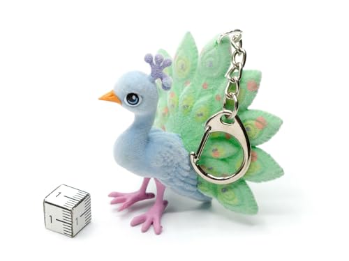 Porte-clés paon oiseau floqué de 65mm multicolore pour sac - 3