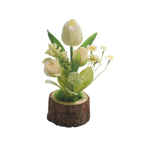 Fictory Tulipano artificiale in vaso, composizione floreale di tulipani bianchi, decorazione realistica per la casa per soggiorno, tavolo da pranzo, scrivania da ufficio centrotavola
