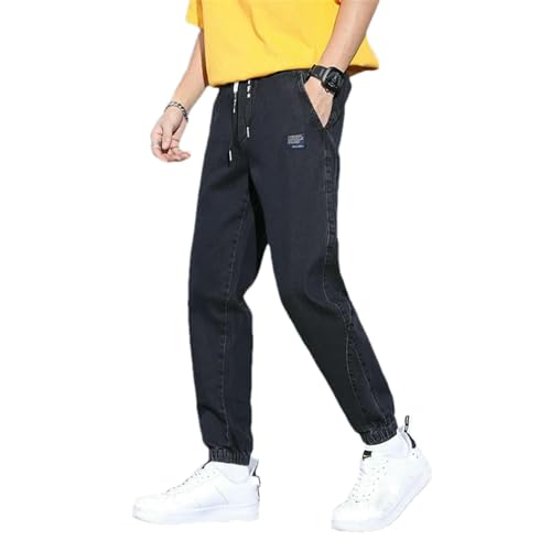 Four Seasons Men's Jeans Text Embroidery Baggy Elastic Waist Harlan Cargo Jogger Denim Pants Trousers Male