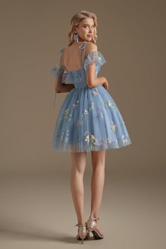 UZN Cold Shoulder Flower Embroidery Tulle Homecoming Dresses Short for Teens Formal Cocktail Party Prom Gowns2