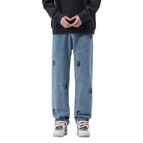 Jeans Pants Trousers Denim High Street Classic Loose Printed Retro Men's Wide Leg