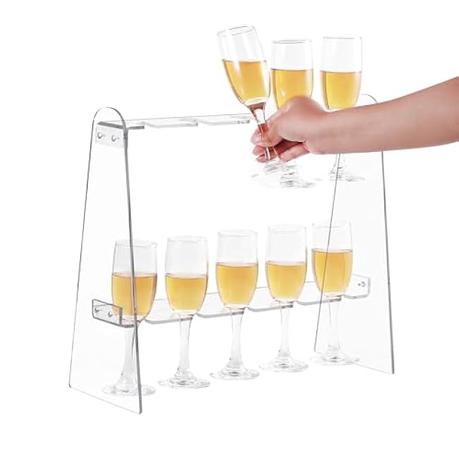 2 Tier Acrylic Champagne Glass Holder Champagne Wall Stand Champagne Flute Glass Holder Stand, Tabletop Stemware Hanging Display Rack with 10 Slots