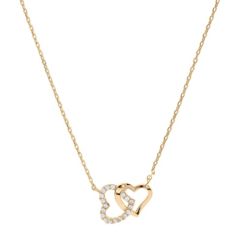 Collier plaqué or double coeur serti d'oxydes blancs, éclat joaillerie